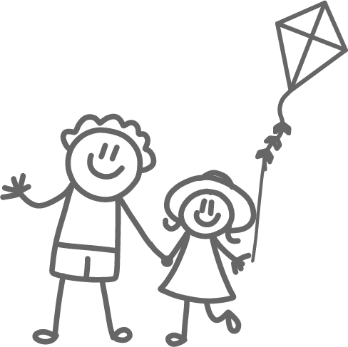 Simple drawing of kids playing with kite