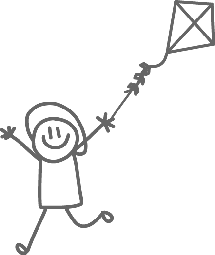 Simple drawing of kids playing with kite